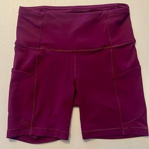 Maroon Lululemon Tight Athletic Shorts with pockets